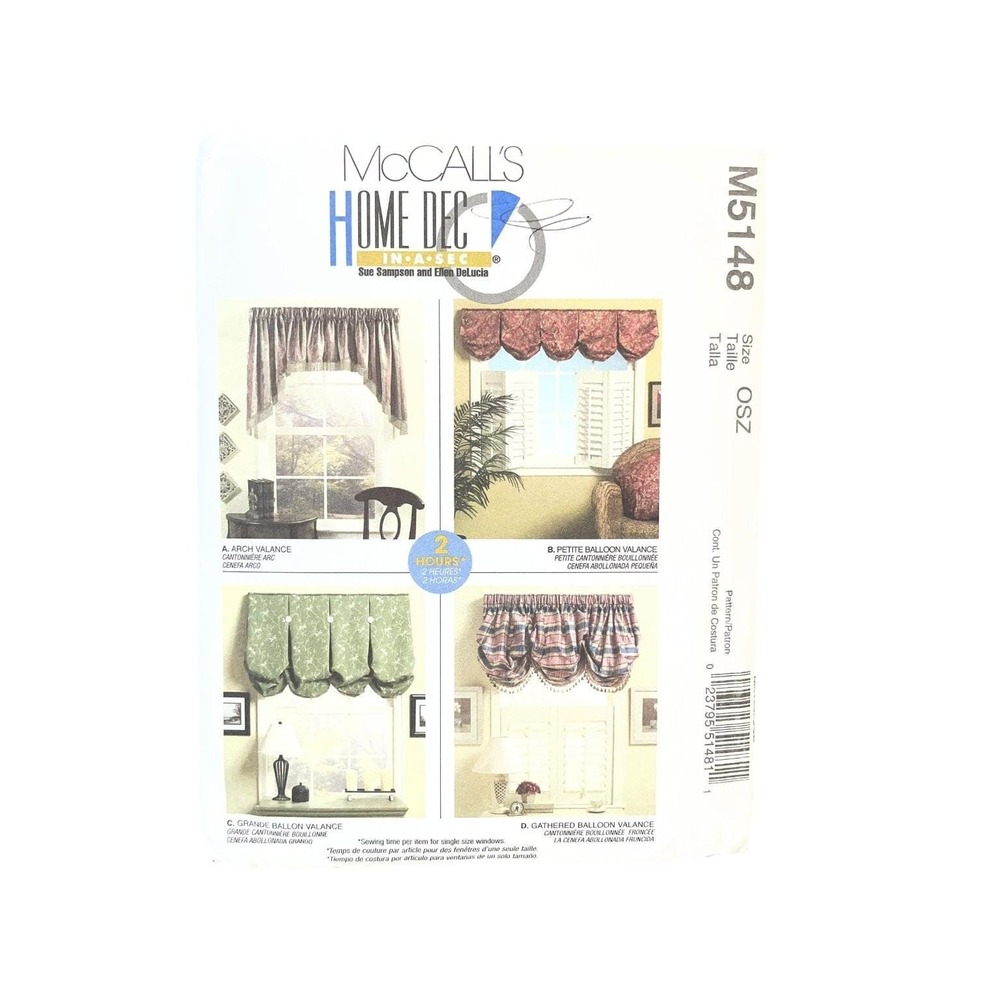 McCall's Home Dec M5148 Valances Window Treatments One Size OSZ 2000s